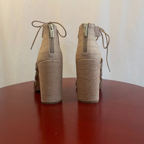 NEW VINCE CAMUTO LACE-UP PEEP-TOE ANKLE HEEL/BOOTIE OMBRE ROSE GOLD/TAN 9.5 - Picture 5 of 10